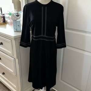 Homeyee Size 10 black dress with white trim, zipper back, knit EUC